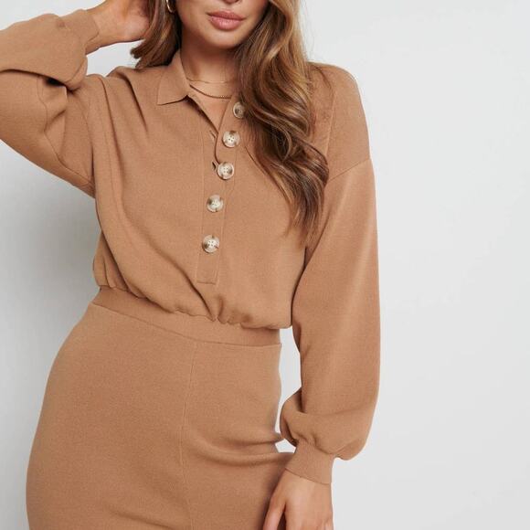 Pretty Lavish Darcie Knit Jumpsuit Brown Large - Picture 10 of 12